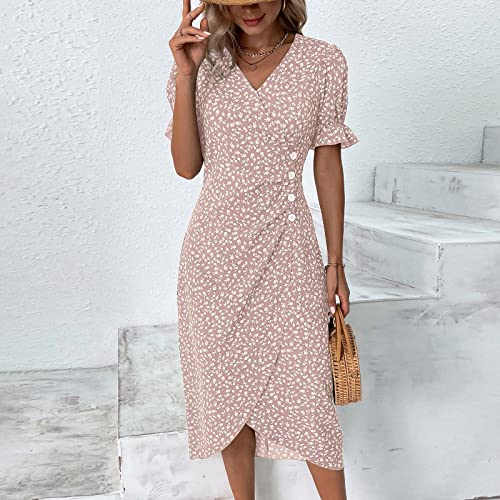 Vacation Floral Dresses for Women: Trendy V-Neck Ruched Short/Long Sleeve Sundress - Casual Fashion for Spring/Summer