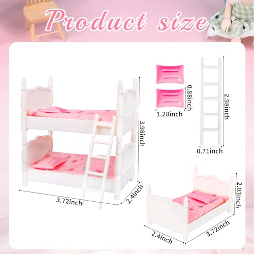 Miniature Bed Miniature Triple Bunk Beds with Ladder Mini Plastic Bed Miniature Bedroom Set Mini House Bedroom Furniture for Miniature House Furniture Scene Decoration