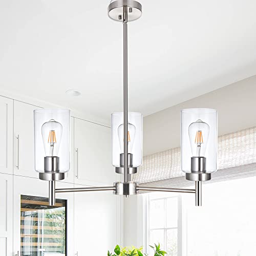 VINLUZ Contemporary 5-Light Large Chandeliers Oil Rubbed Bronze Modern Lighting Fixtures Hanging Clear Glass Shades Pendant Lighting for Dining Room Living Room Kitchen