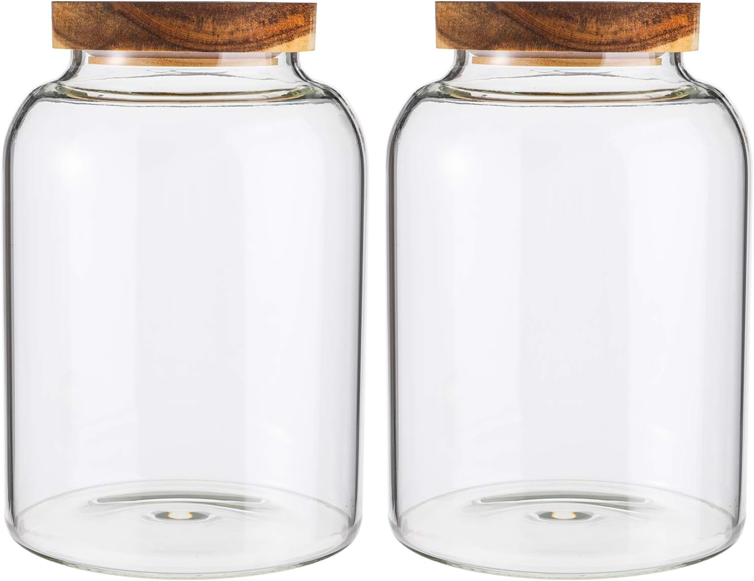 Bekith 2 Pack Large Glass Food Storage Container with Airtight Wooden Lid, 66 FL OZ(1950ml) Glass Food Canister for Kitchen and Pantry Organization, Cereal Dispenser Jars for Spaghetti Pasta, Tea