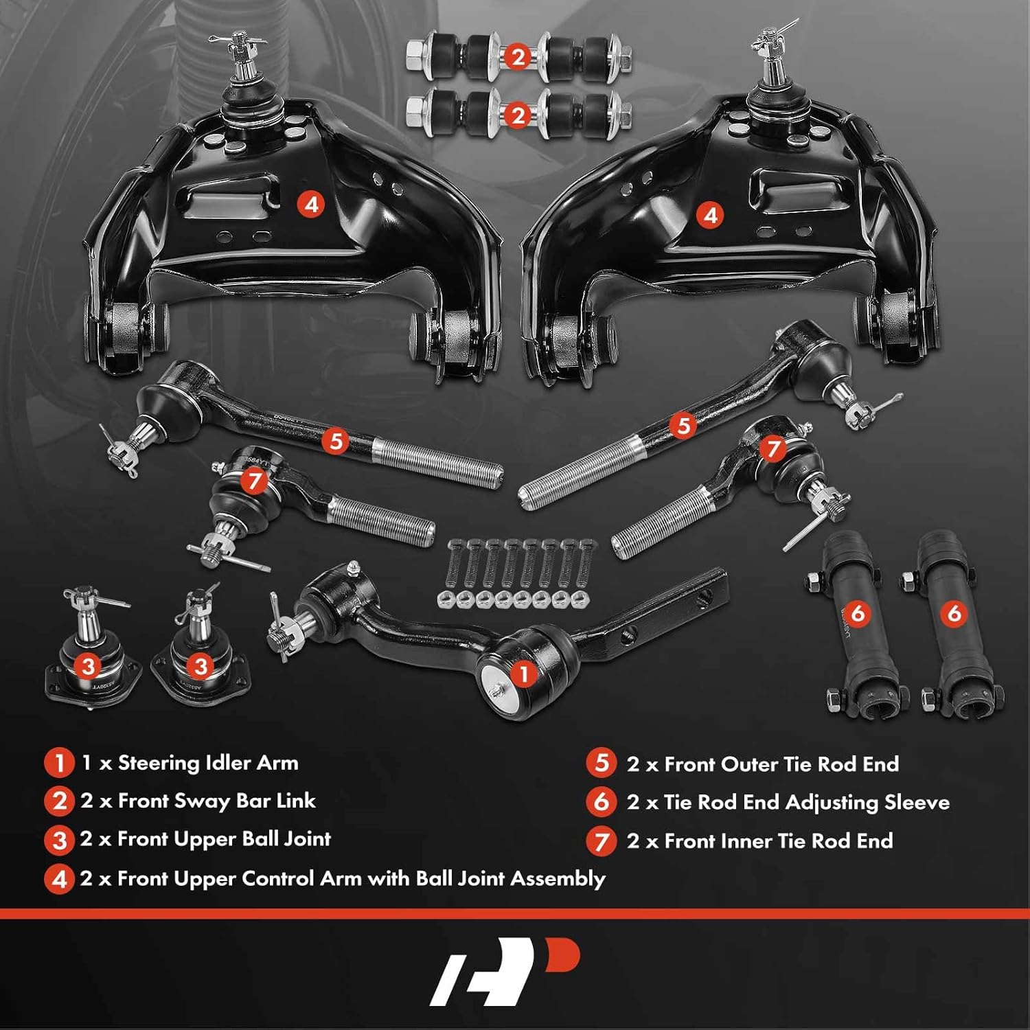 A-Premium 13Pcs Front Suspension Kit, Upper Control Arm Ball Joint Sway Bar Link Inner Outer Tie Rod End Idler Arm, Compatible with Chevrolet Blazer 98-05, S10 98-04, GMC Jimmy 98-05, Sonoma 98-04