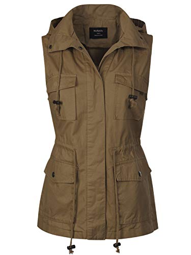 MixMatchy Women's Drawstring Lightweight Loose Fit Sleeveless Safari Vest Utility Jacket