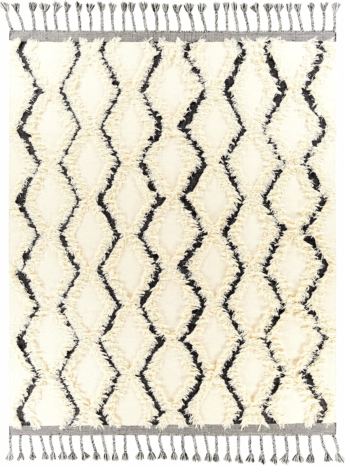 Hauteloom Sangerville Wool Living Room, Bedroom Area Rug - Bohemian/Global - Plush Pile - Beige, Black - 5' x 7'6