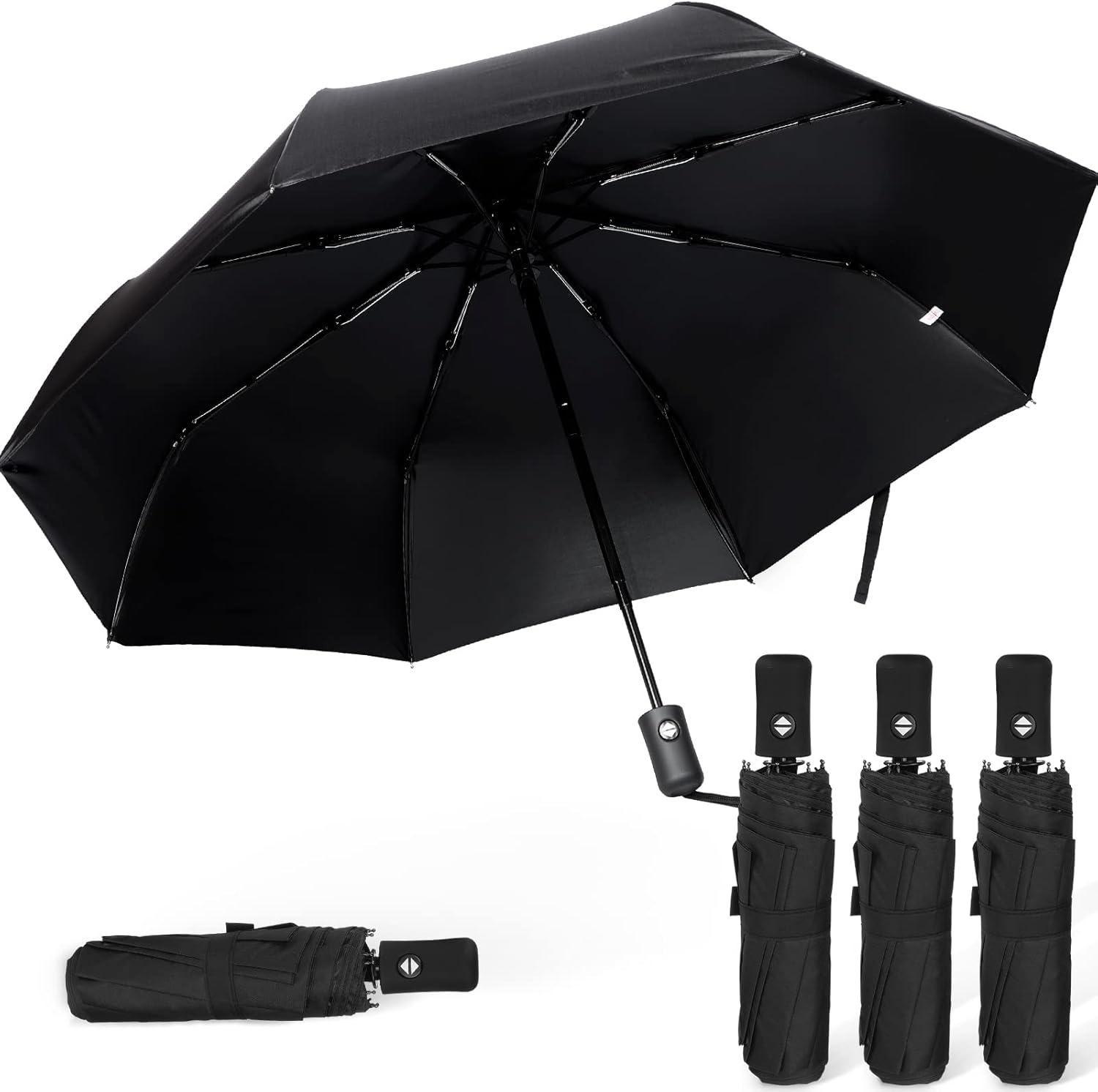 4 Pieces Compact Umbrellas Black Umbrellas for Rain 8 Ribs Windproof Travel Umbrella Automatic Open and Close Umbrellas Lightweight Collapsible Folding Rain Umbrellas for Man Women