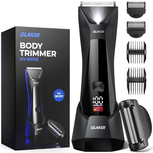 GLAKER Ball Trimmer Men, 2-in-1 Body Shaver Pubic Hair Trimmer for Men Manscape Groin Trimmer Body Hair Trimmer Ball Shaver Body Groomer Dual-Head Ceramic Trimmer & Foil Blades IPX7 Waterproof