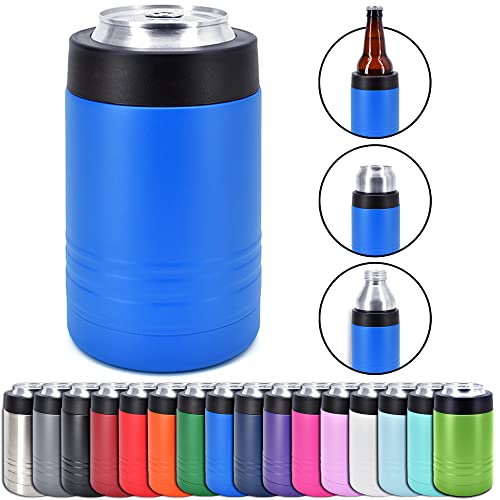 4-in-1 Stainless Steel 12 oz Double Wall Vacuum Insulated Can or Bottle Cooler Keeps Beverage Cold for Hours - Also Fits 16 oz Cans - Powder Coated Purple - Clear Water Home Goods