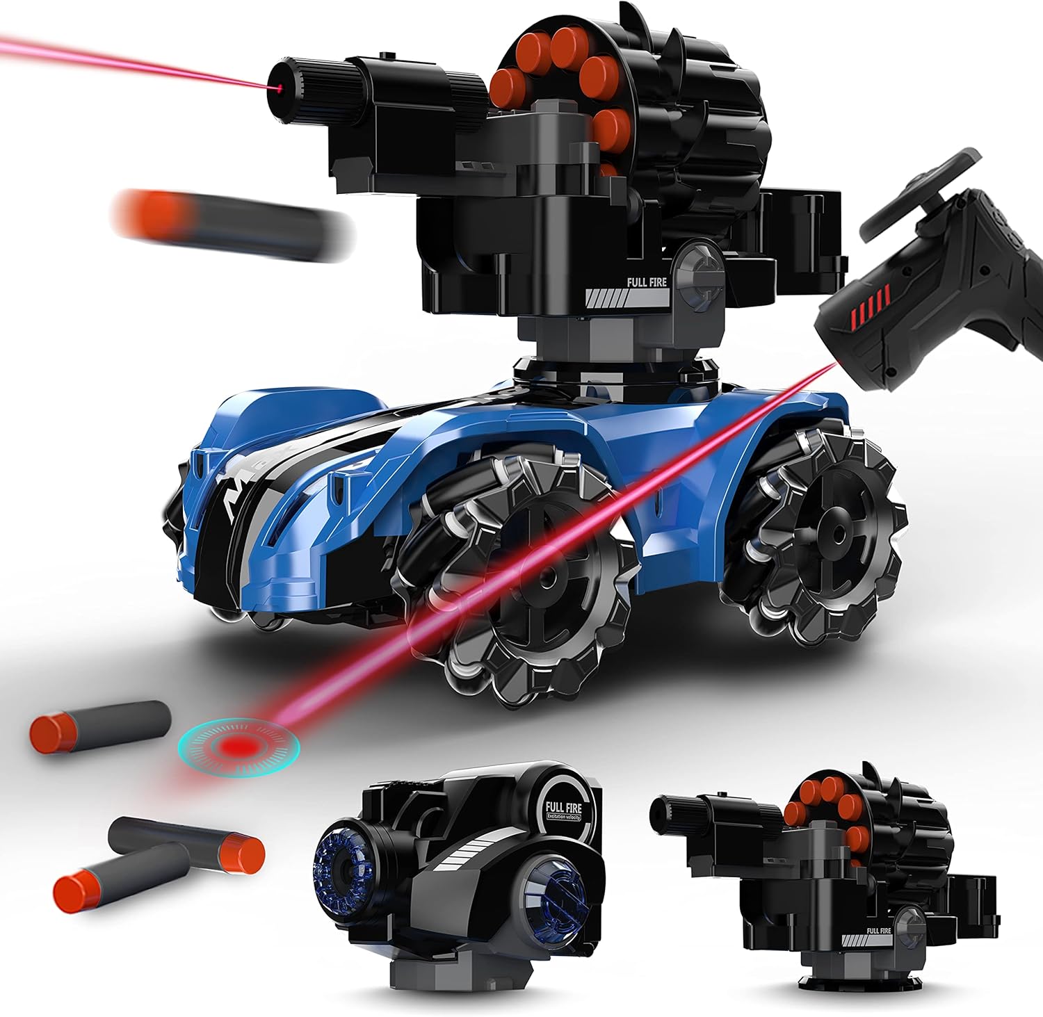 RC Tank Car,Rc Car That Shoot,2 Heads That Shoot Nerf Bullet (Foam Dart), Make Bubble, Remote Control Tank for Adult, 4WD Battle Stunt Car with 360°Rotating, LEDs, Music, Toy Gift for Boys 6+