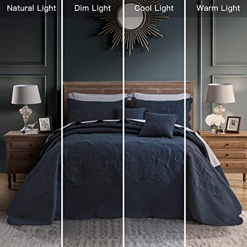 Oversized King Bedspread, Ultrasonic Lightweight Bedding Cover, Paisley Pattern, Reversible, 5 Piece, 100% Microfiber, King/Cal King, Dark Grey