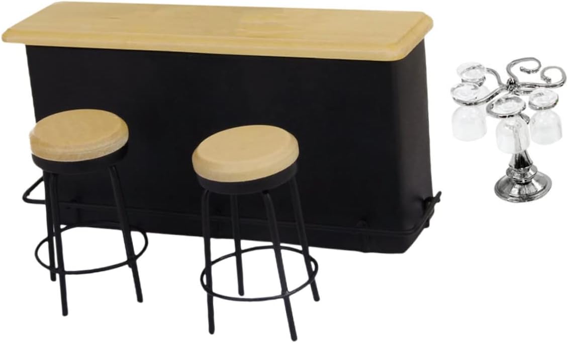 1 Set Dollhouse Bar Mini House Supplies Miniature Bar Counter Chair Model Mini Cup Holder Mini Food Play Model Mini House Ornament Mini House Adornment Mini House Accessory