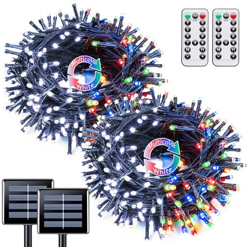 JMEXSUSS 2 Pack Purple Solar Lights Outdoor Waterproof, 100 LED 42.7ft Purple Christmas Lights, 8 Modes Solar Halloween Lights for Christmas Tree Holiday Garden Party Outside