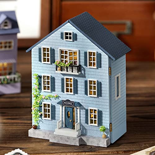 Roroom DIY Miniature and Furniture Dollhouse Kit,Mini 3D Wooden Doll House Craft Model with LED,Creative Room Idea for Valentine's Day Birthday Gift(Happy House)