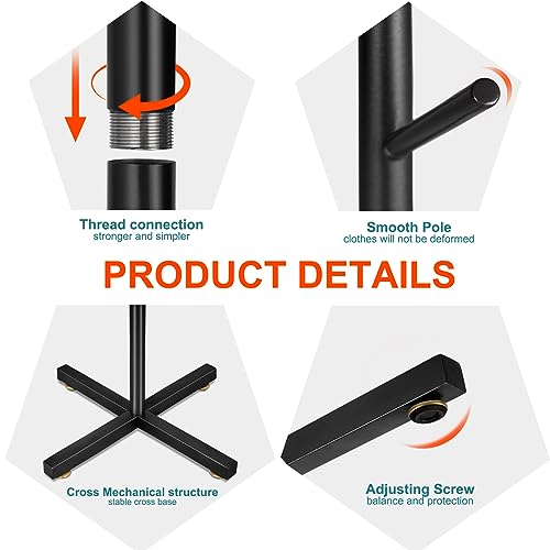 Metal Coat Rack, Freestanding Coat Rack with Cross Base, Coat Rack Stand with 8 Hooks for Hanging Scarf, Bag, Jacket, Coat Tree Hanger Stand (Golden)