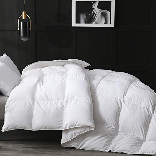 White Goose Down Duvet insert Corner Tabs - Baffle Box Design Comforter - Full Queen Cozy Soft Down Proof Cover - 750 Fill Power 60 oz Feather Down Fill - Fluffy Winter Warmth(90X90”, White)