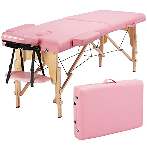 Topeakmart Portable Massage Table Massage Bed Spa Bed Therapy Table Collapsable Treatment Table Height Adjustable Salon Bed 84 Inch 2 Fold Cream
