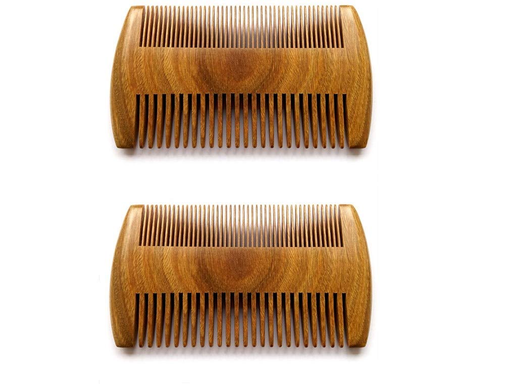 2 PCS Handmade Natural Green Sandalwood No Static Combs Pocket Combs Perfect Beard Combs with Aromatic Scent for Long and Short Beards Perfect Mustache Combs(4