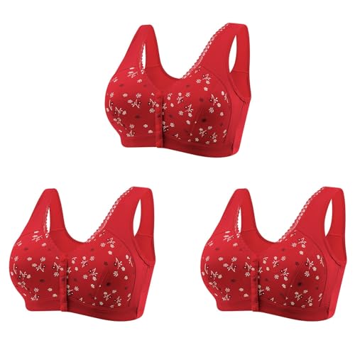 3 Pack Daisy Bras for Older Women, 2024 Summer Comfortable Bra, Front Button Everyday Bras, Large