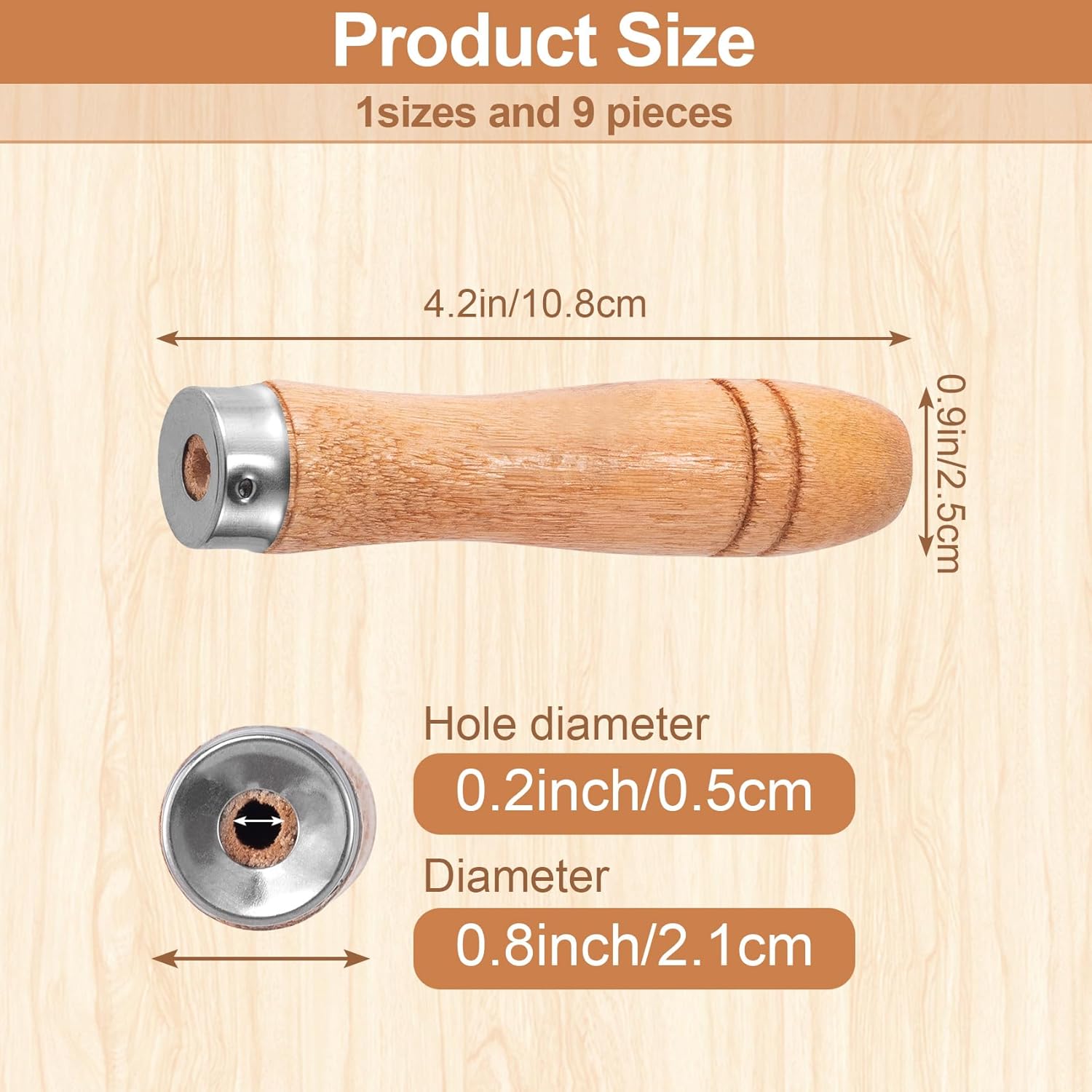 9pcs Wooden File Handle with Strong Metal Collars, Large Wood Handle for 10