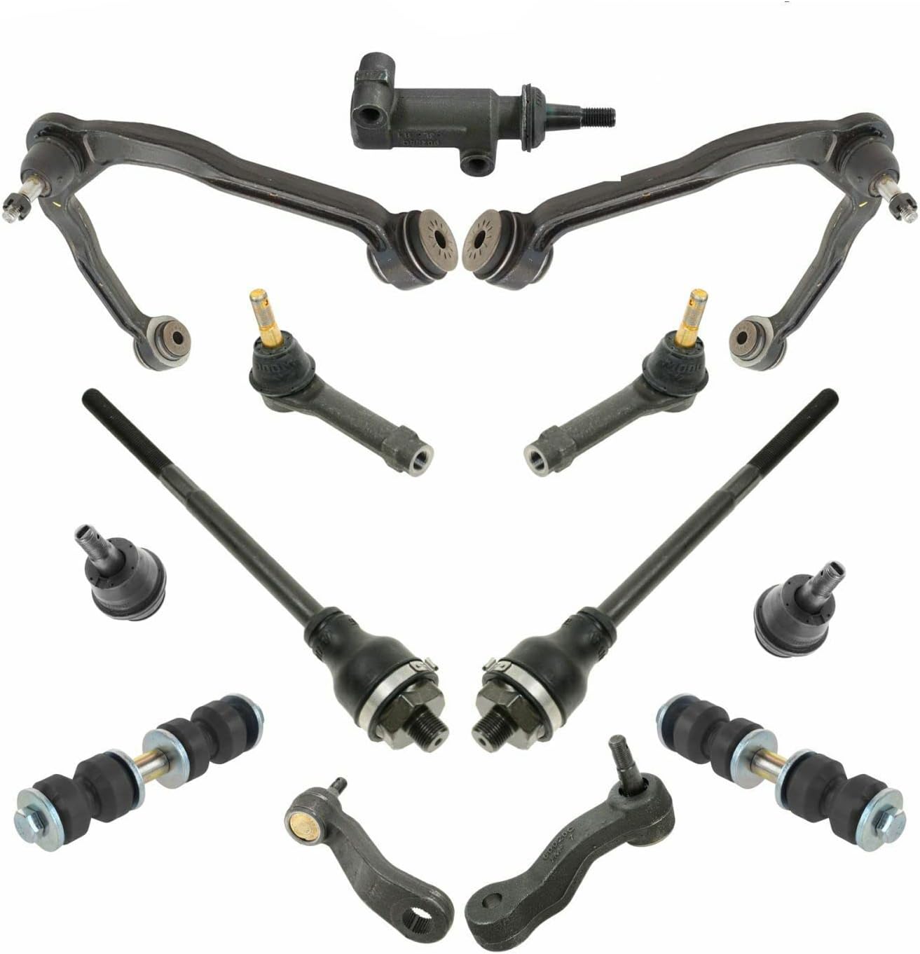 13pc Front Steering & Suspension Kit - Idler Arm,Idler Arm Bracket Assembly,Pitman Arm,Inner Outer Tie Rods,Lower Ball Joints,Sway Bar Links,Upper Control Arm Ball Joints