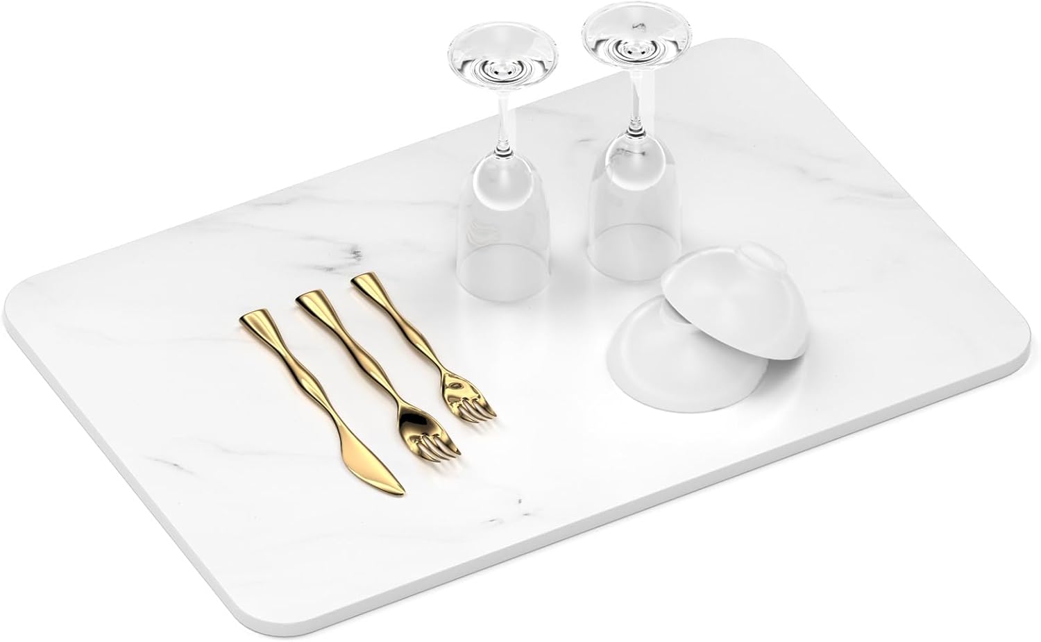 Stone Drying Mat for Kitchen Counter-17.7x13.8 Inch Marble,Super Absorbent,Easy To Clean,Non-Slip,Diatomaceous Earth Dish Drying Mat,Quick Drying Mat for Kitchen Counter