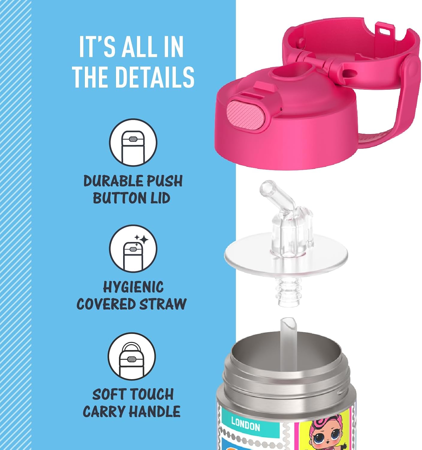 THERMOS FUNTAINER Water Bottle with Straw - 12 Ounce, L.O.L Surprise - Kids Stainless Steel Vacuum Insulated Water Bottle with Lid