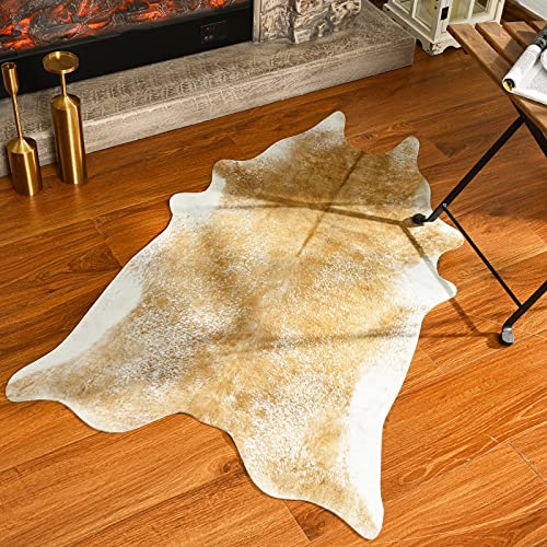 Faux Cowhide Rug for Living Room, 2.3 x 3.6 Feet Grey, Cow Print Skins Rug for Bedroom, Premium Faux Fur Animal Cow Hide Rugs Carpet for Western Decor
