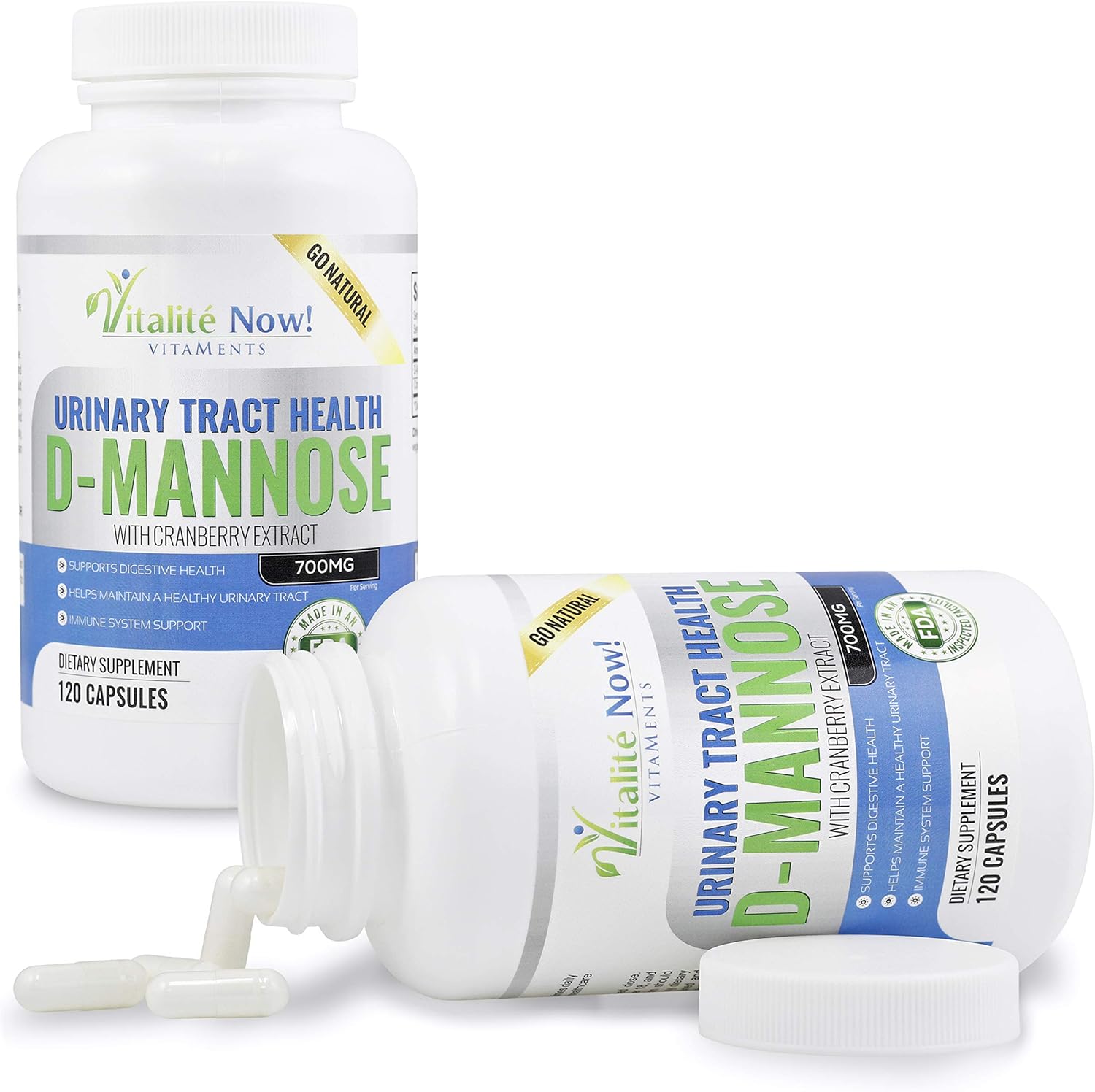 High Strength Pure D-Mannose with Cranberry Extract for Natural Urinary Tract Infections and UTI Support - Digestive Health - Immune System Support - 700mg - Non-GMO - 120 Pills