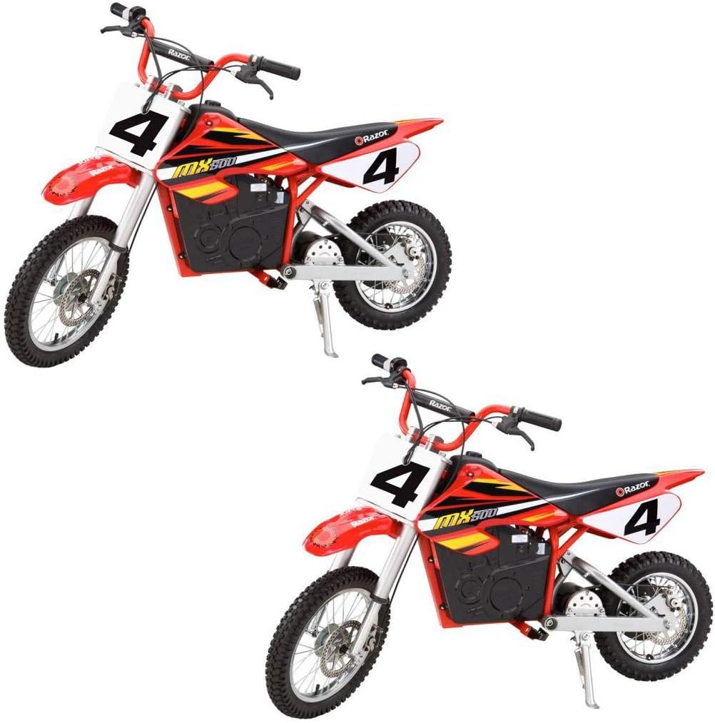 Razor MX500 Dirt Rocket Electric Motocross Bike – Thrill Seeker's Dream Ride, Up to 15 MPH (24 KMH), 40 Minutes Ride Time, Ages 14+, Red (2 Pack)