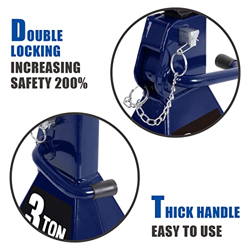 TCE 6 Ton (12,000 LBs) Capacity Double Locking Steel Jack Stands, 2 Pack, Blue, AT46002AU