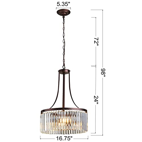 MICSIU 3 Light Ceiling Chandelier Light Fixture, 18 Inch Round Hanging Light Fixture, Oil Rubbed Bronze Crystal Chandelier for Foyer, Entryway, Dining Room, Bedroom