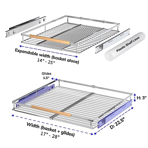 Pull Out Drawer Cabinet Organizer, Expandable Slide Out Storage Shelves for Cabinets, Under Sink and Wardrobe, Opening Size Required 16.3