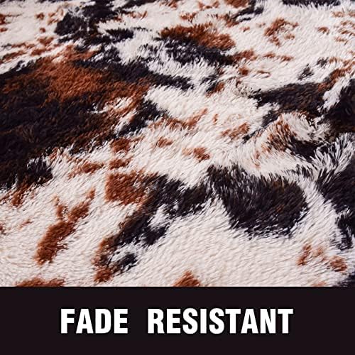 Meeting Story Cow Print Rug Faux Cowhide Rugs Cute Animal Print Carpet Fluffy Shaggy Tie Dye Fuzzy Area Rugs for Living Room Nursery Kids Floor Mat Thick Plush Non-Skid (White-Black, 5'x7')