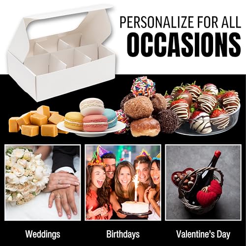 Mini Truffle Boxes - Kraft | VERY SMALL 6 Treats - Window and Dividers | 5 x 3.5 x 1.57 Inches | Pack of 100