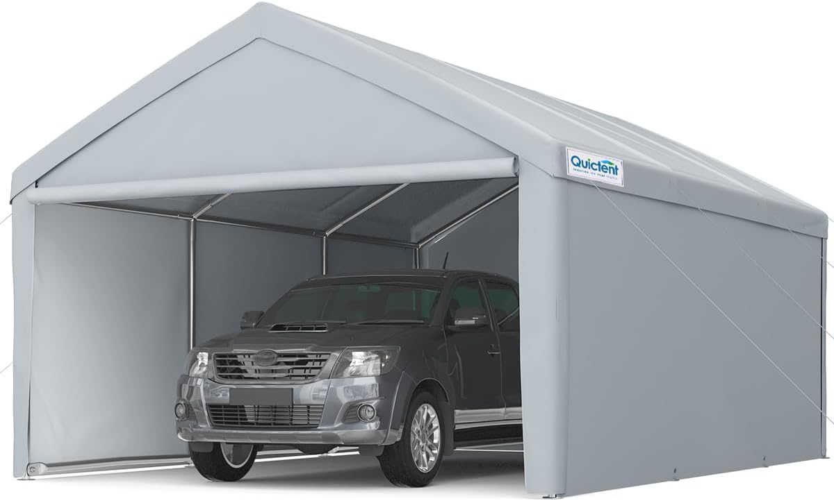 Quictent 13'X20' Heavy Duty Carport Galvanized Car Canopy Garage Outdoor Boat Shelter with Reinforced Frame - Silver Gray