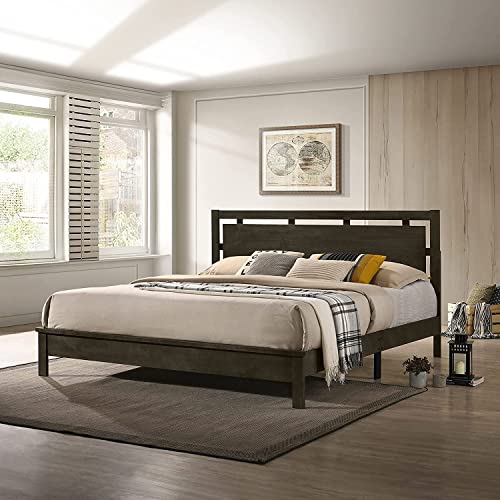 New Classic Furniture Libra Solid Wood King Size All-in-One Platform Bed, Gray