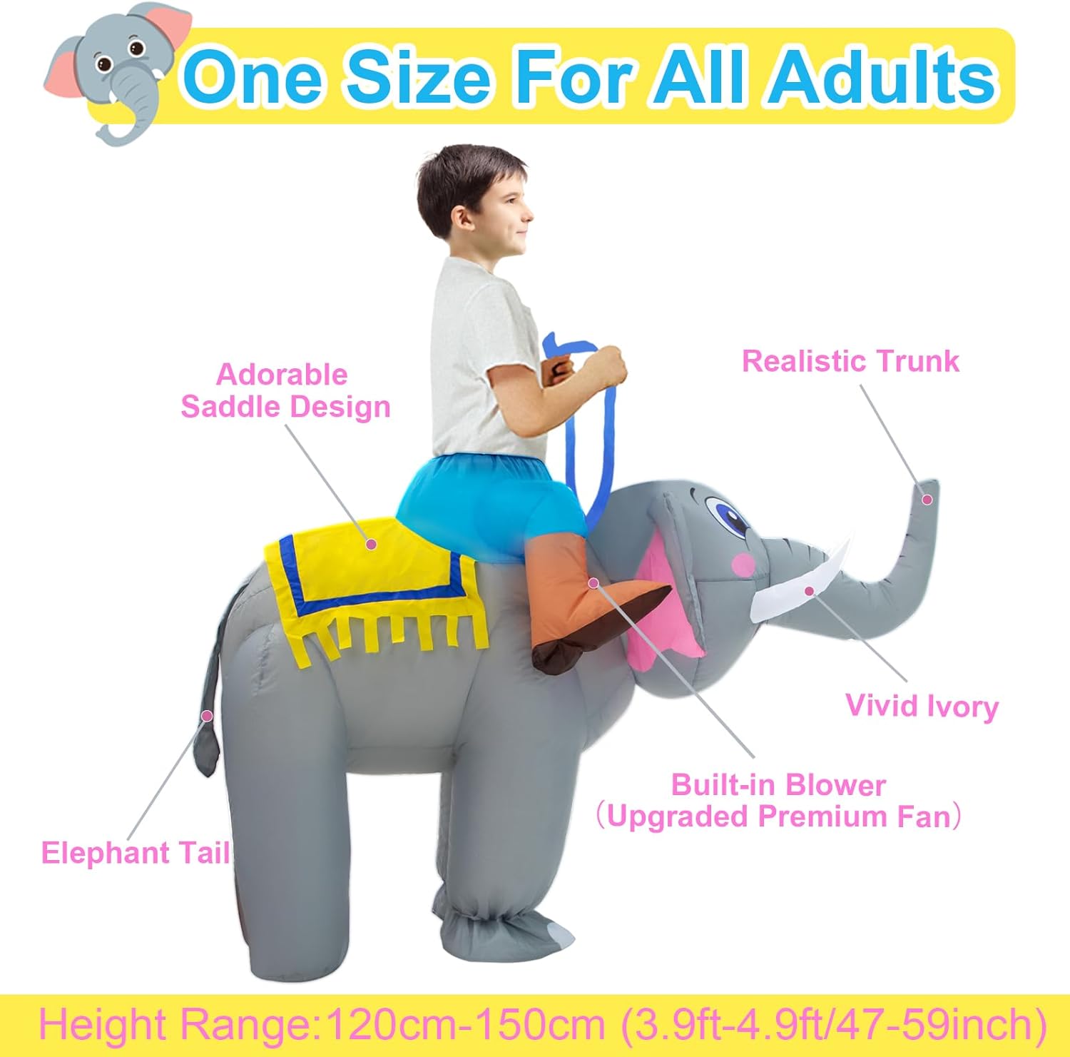 Inflatable Costume Kids Elephant Costume Halloween Blow Up Ride on Elephant Costumes Animals Suit for Boys Girls Funny Cosplay Party