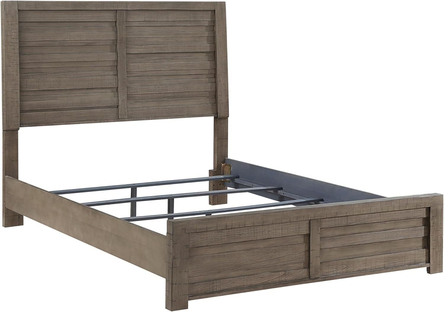Benjara Niti Queen Size Bed, Rustic Style Panel Headboard Design, Gray Finish