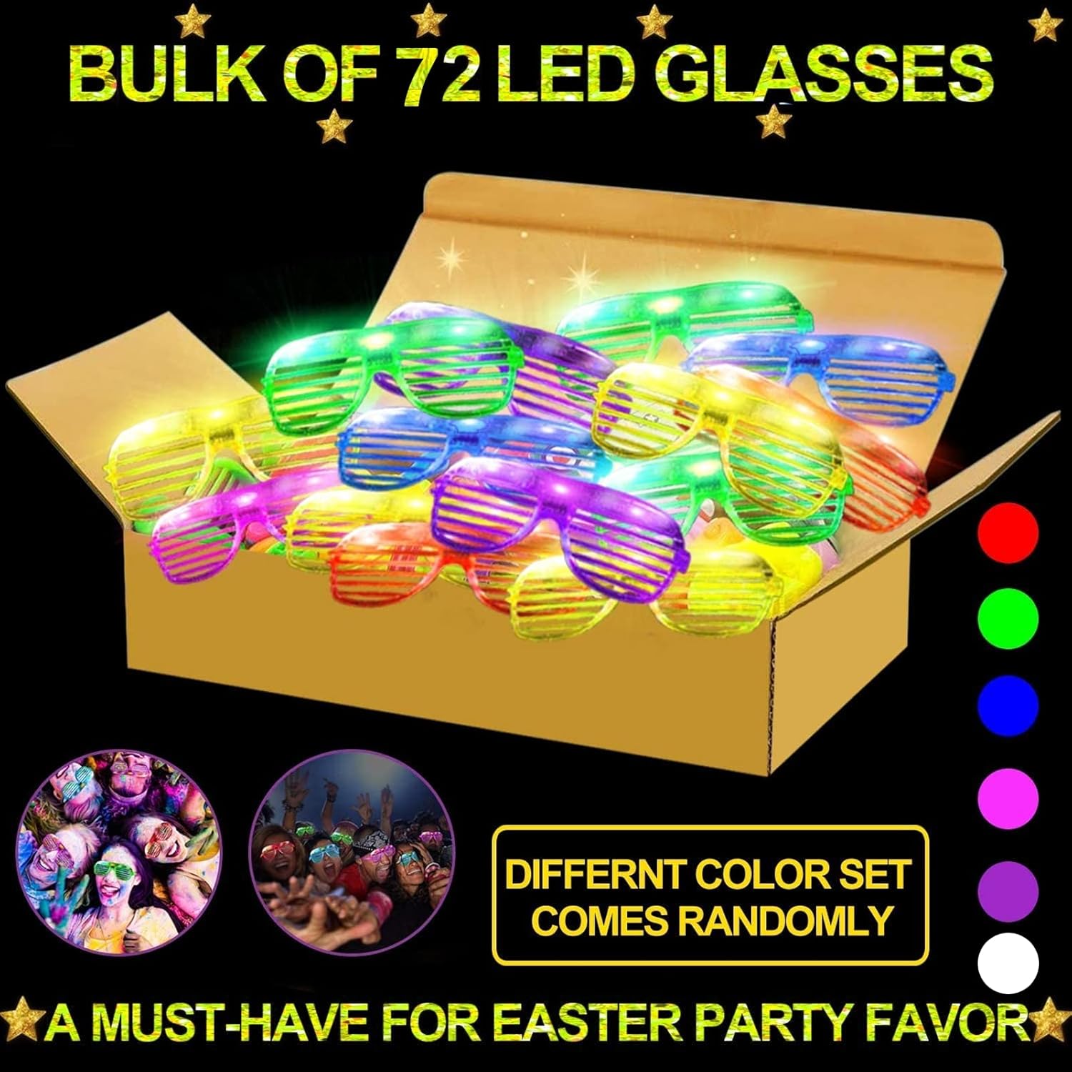 TURNMEON 72 Pack LED Glasses Glow in the Dark Party Supplies Favors, 6 Colors Light Up Glow Sticks Glasses Shutter Shades Party Favors Kids Adults Neon Party Supplies Carnival Wedding Birthday
