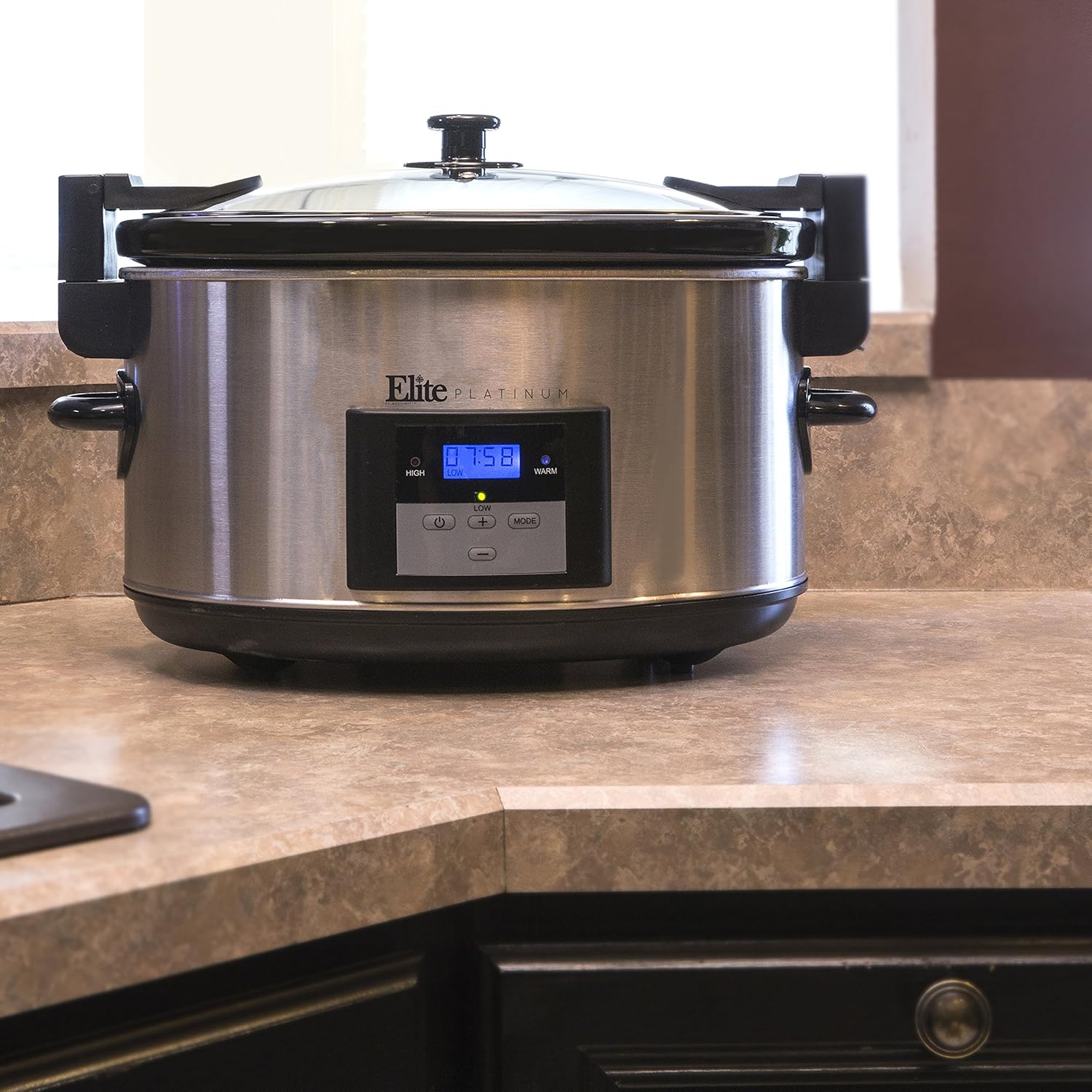 Maxi-Matic Elite Platinum MST-900VXD 8.5-Quart Stainless Steel Programmable Slow Cooker w/Locking Lid, Black