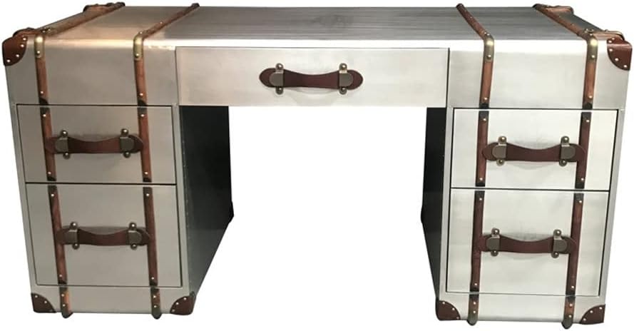 American Space Aluminum Leather Desk Metal Style Retro Old-Fashioned Desk Industrial Style Computer Desk boss Desk Large Storage Drawer