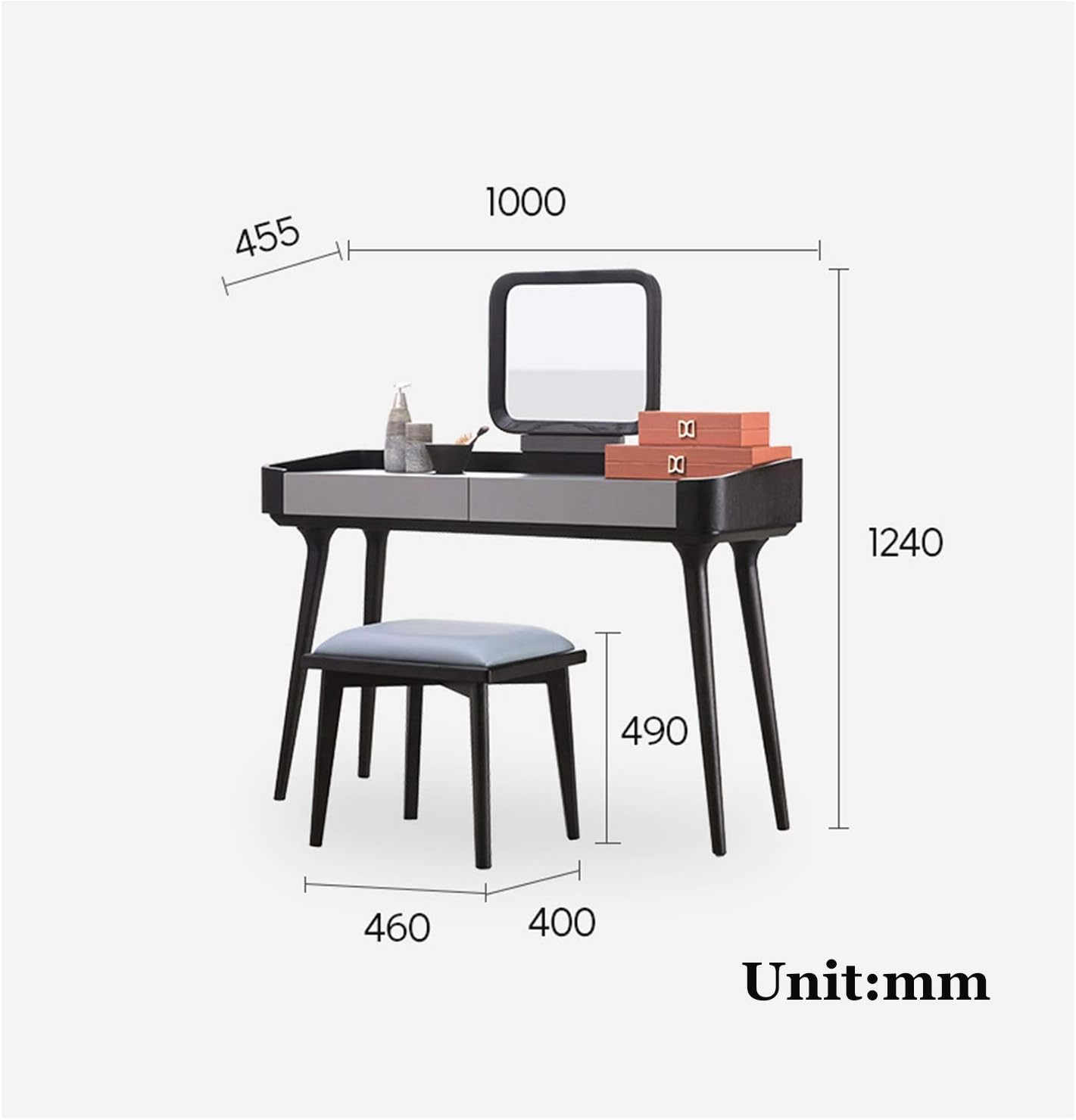 Vanity Table Set Dresser Girls Bedroom Vanity Makeup Desk,Dressing Table Set with Cushioned Stool