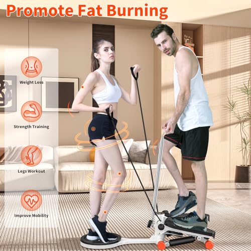 Mini Twist Stepper with Resistance Bands, Stepper Machine with 330LBS Weight Capacity, Mini Stepper with Adjustable Twist Table, LCD Monitor, for Full Body Workout,Smooth and Quiet