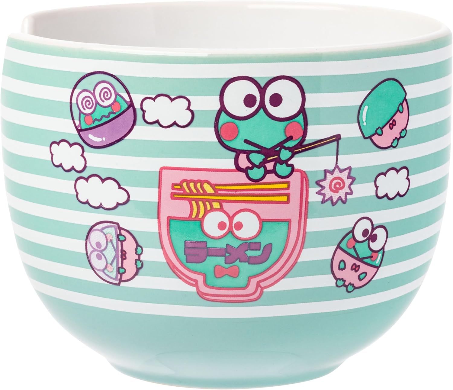 Silver Buffalo Sanrio Hello Kitty and Friends Ceramic Ramen Bowl with Chopsticks Featuring Keroppi, 20 Ounces