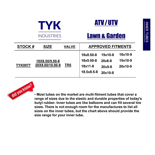 TYK ATV Golf Cart Tire Inner Tubes with Straight Metal TR6 Valve Stems