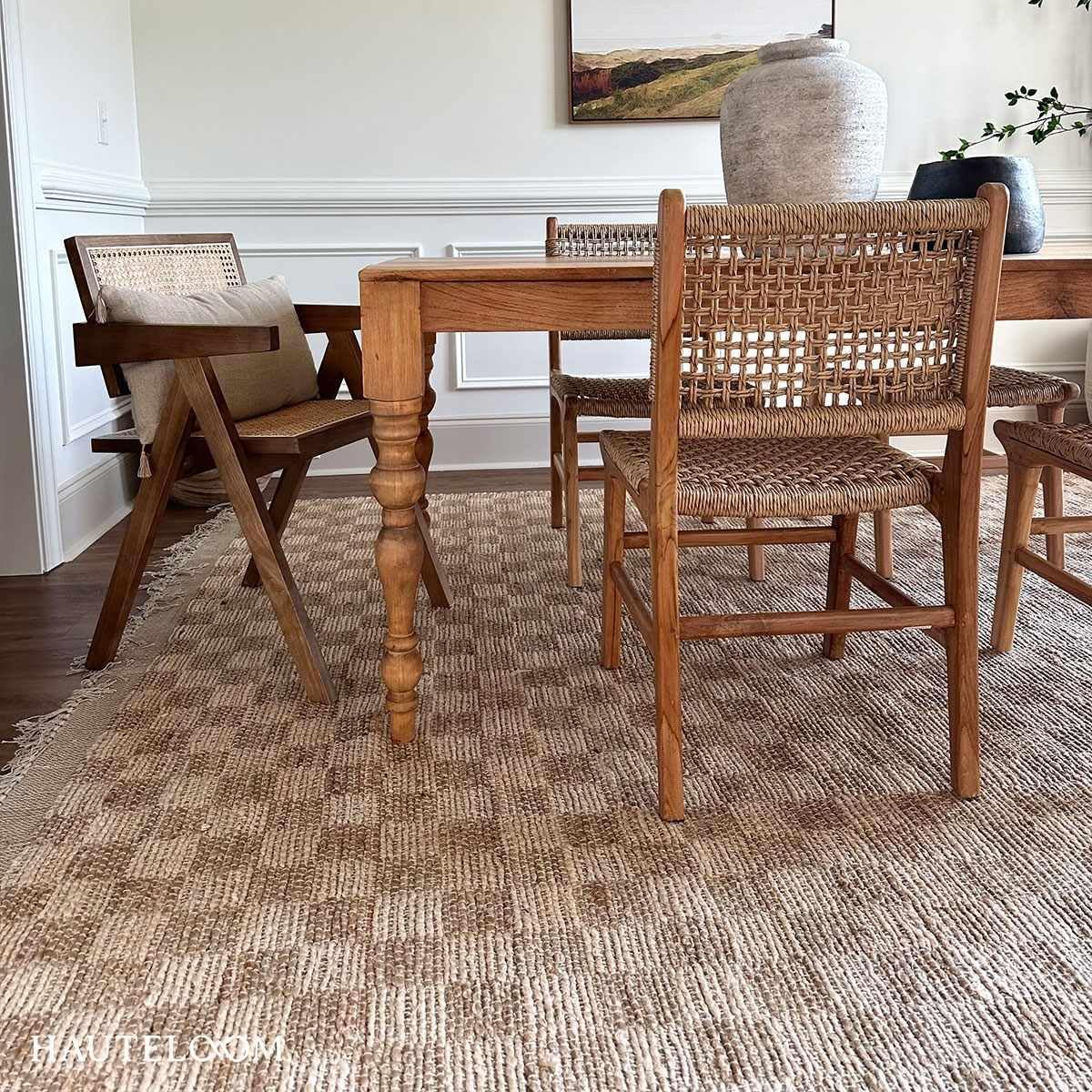 Hauteloom Ionut Sea Grass Jute Rug - Natural Fiber Area Rug - Natural Farmhouse Checkered Carpet - Rattan Wicker - Brown, Beige, Cream - 5' x 7'6