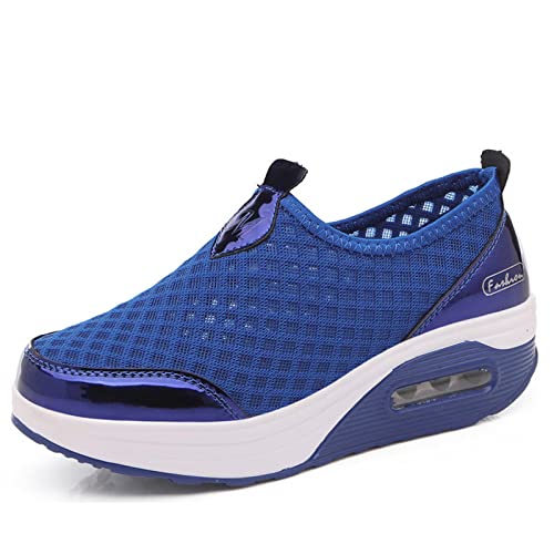 Women's Breathable Mesh Wedge Slip On Walking Sneakers,Non Slip Soft Sole Comfortable Arch Support Casual Running Shoes