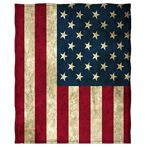 USA Flag Fleece Blanket, American Flag Throw Blanket for Couch Sofa Bed for Adults Man Women, 80 x 58 inch, Vintage Red Blue