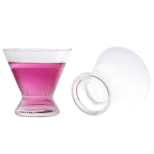 Lysenn Stemless Martini Glasses Set of 2 - Premium Hand Blown Cocktail Glasses for Cosmopolitan Manhattan Gimlet - Gifts for Martini Lovers, Bartenders, Housewarming - 10 Fl Oz, Gold Rim