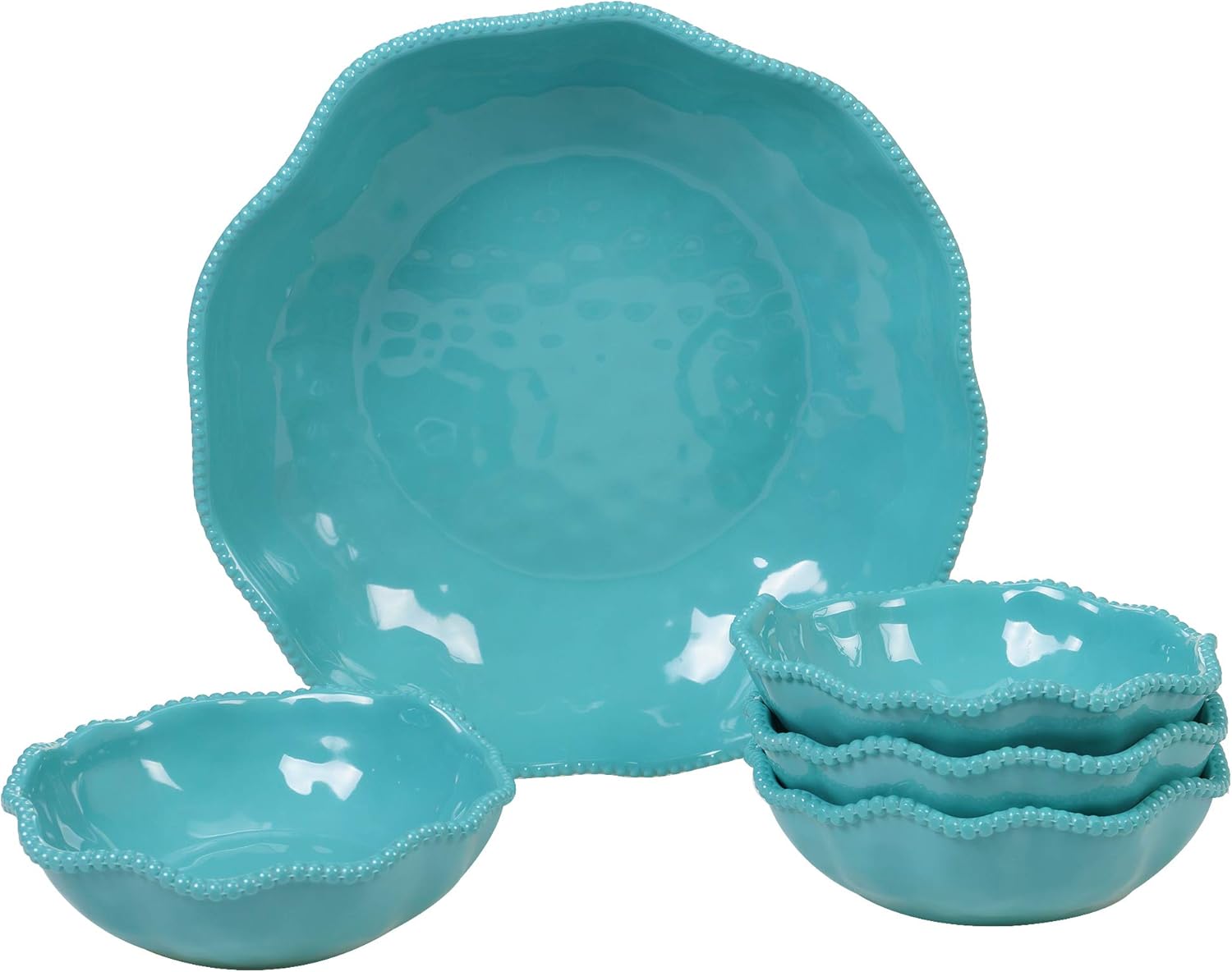 Cerified International Perlette Teal 5-Piece Melamine Salad/Serving, Set, Multicolored
