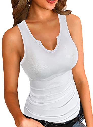 SANDERY Tank Tops for Women Summer Sleeveless V Neck Fitted Top Slim Ribbed Racerback Basic Cami Shirt Tanks