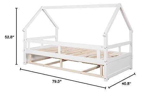 Extending Daybed with Two Storage Drawers, Twin to King Daybed House Bed Frame,Wooden Multi-Function Daybed for Bedroom Living Room,White (Color : Brown)